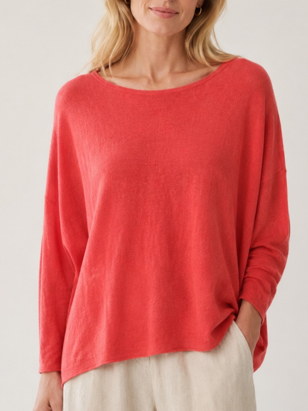 Eileen Fisher Medium Coral Lightweight Knit organic linen cotton Coastal